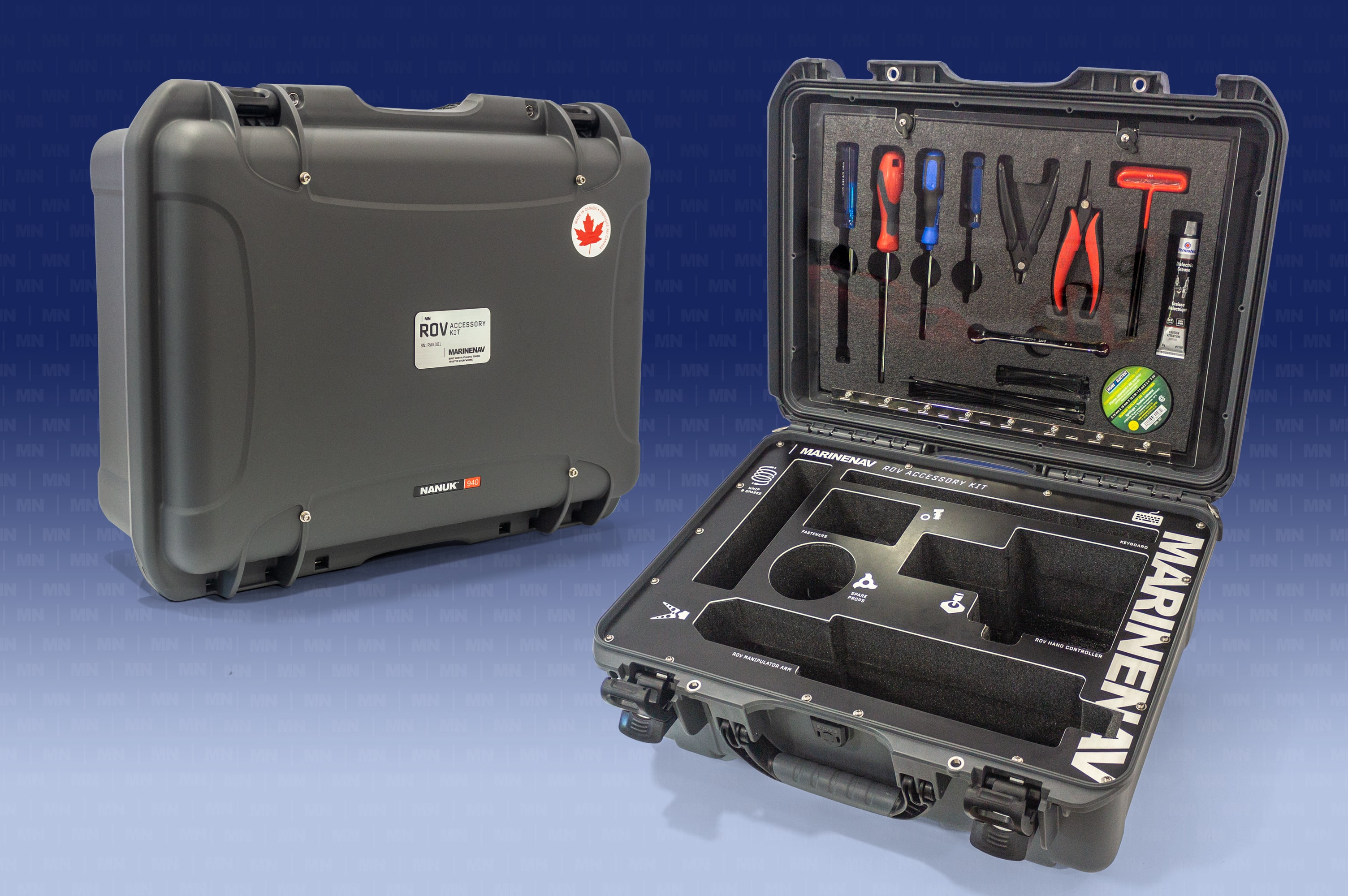 A compact, self-contained water resistant case organizes and protects essential ROV accessories.