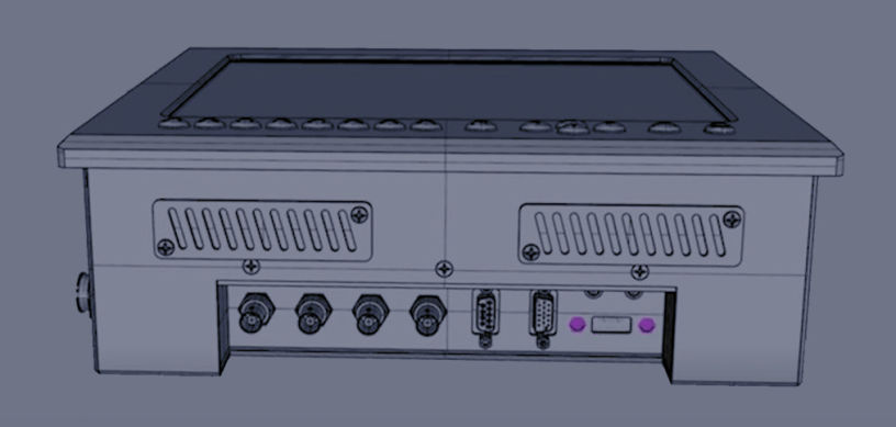 CAD illustration of exterior of marine display with embedded computer. MarineNav's in-house designers will work with you to develop prototypes from initial consultation, to prototype development, to full production of final product.
