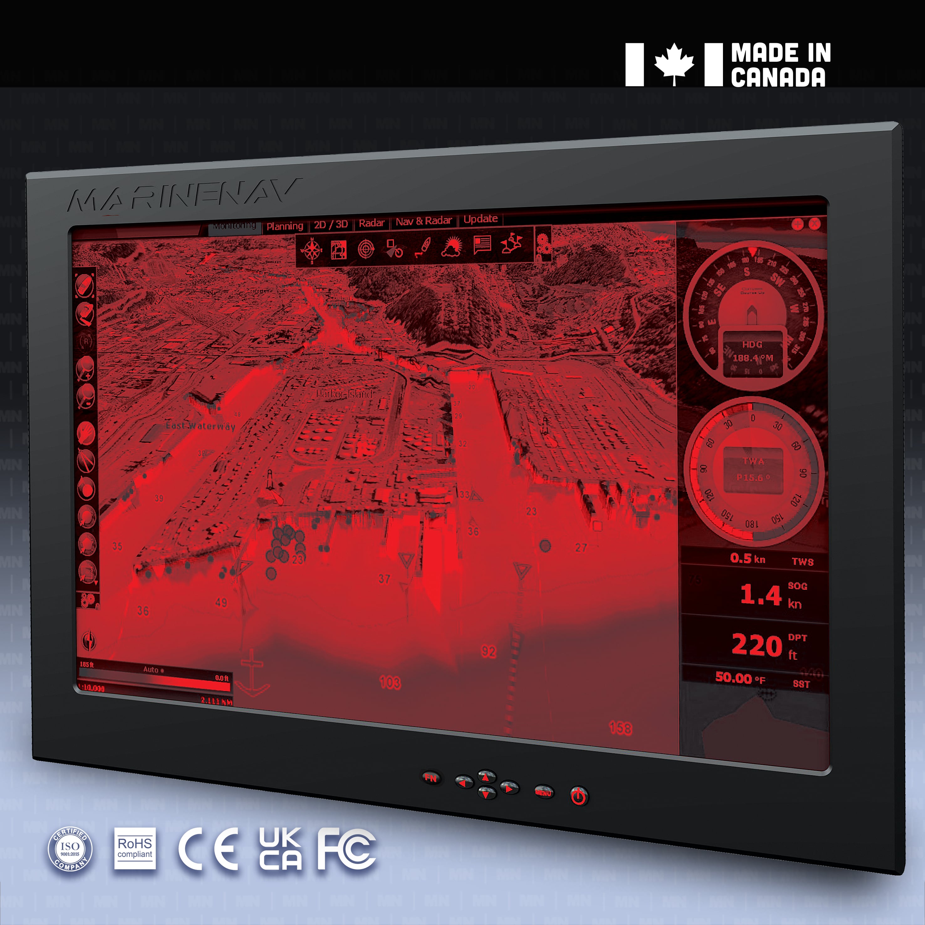 Mariner series marine-grade displays with one touch night-mode viewing option