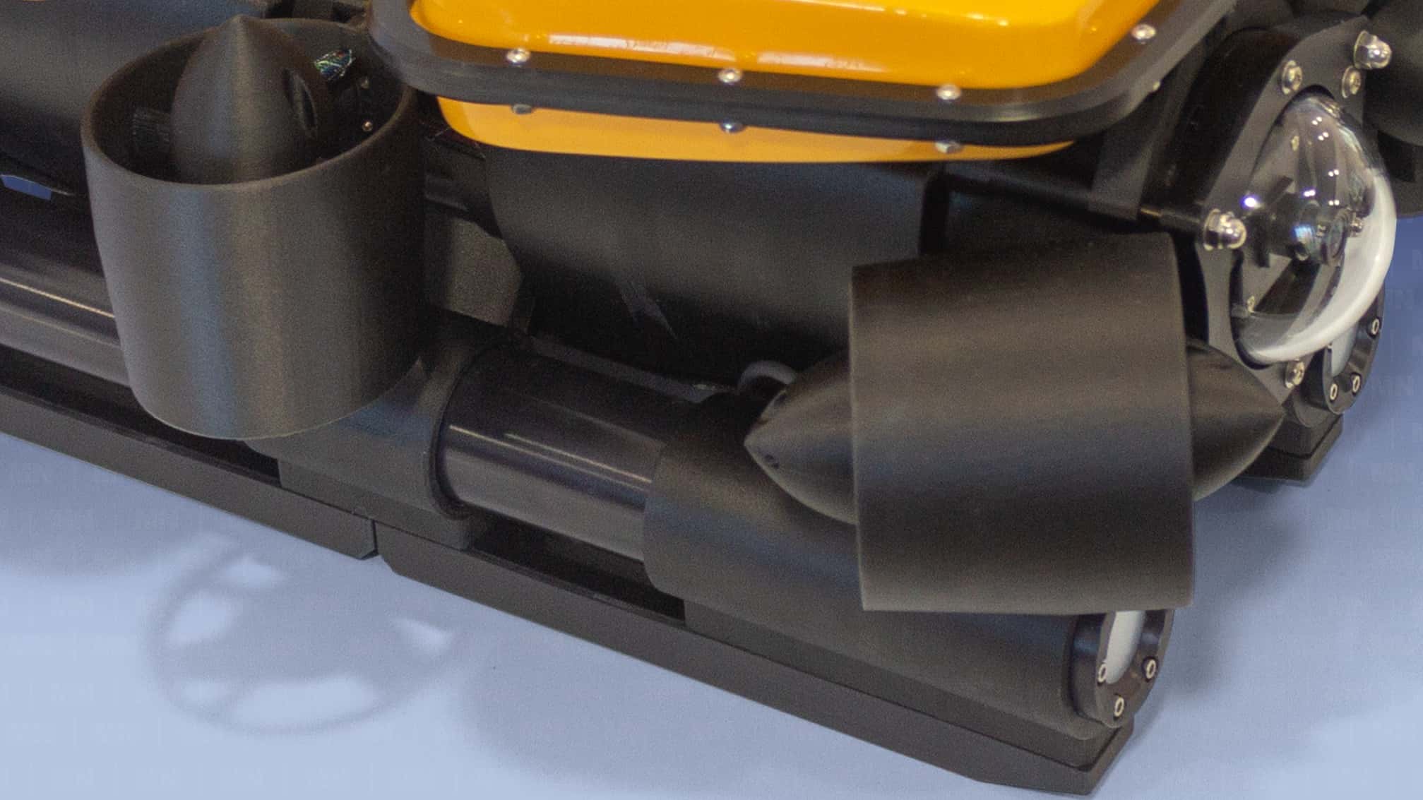 Thrusters 3D printed carbon fibre construction. Vectorized thrusters design. ROV power to spare