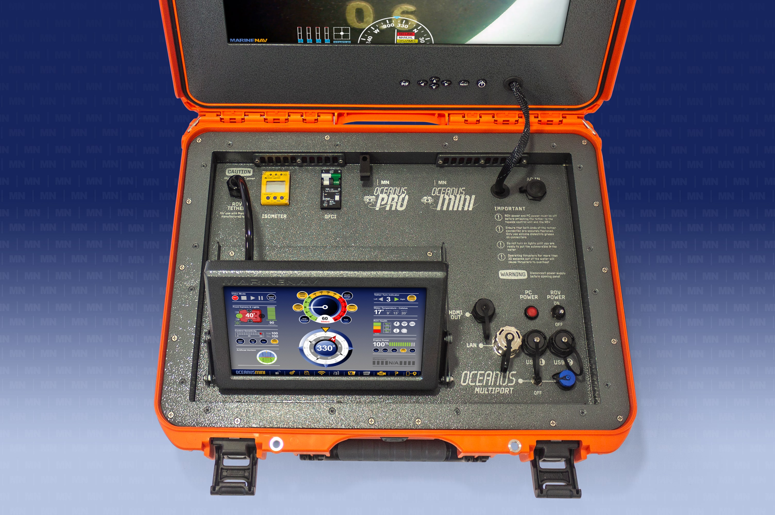 The Oceanus Mini/Pro topside control case is the operation hub of the Pro ROV system.