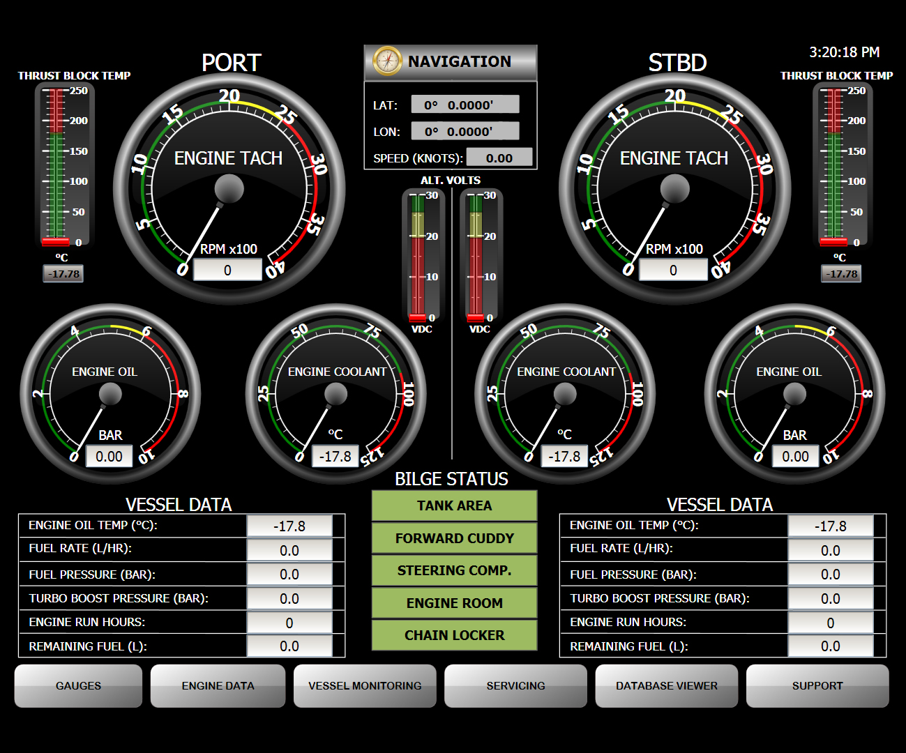 AVM software developed for Canadian Coast Guard. Vessel gauge screen