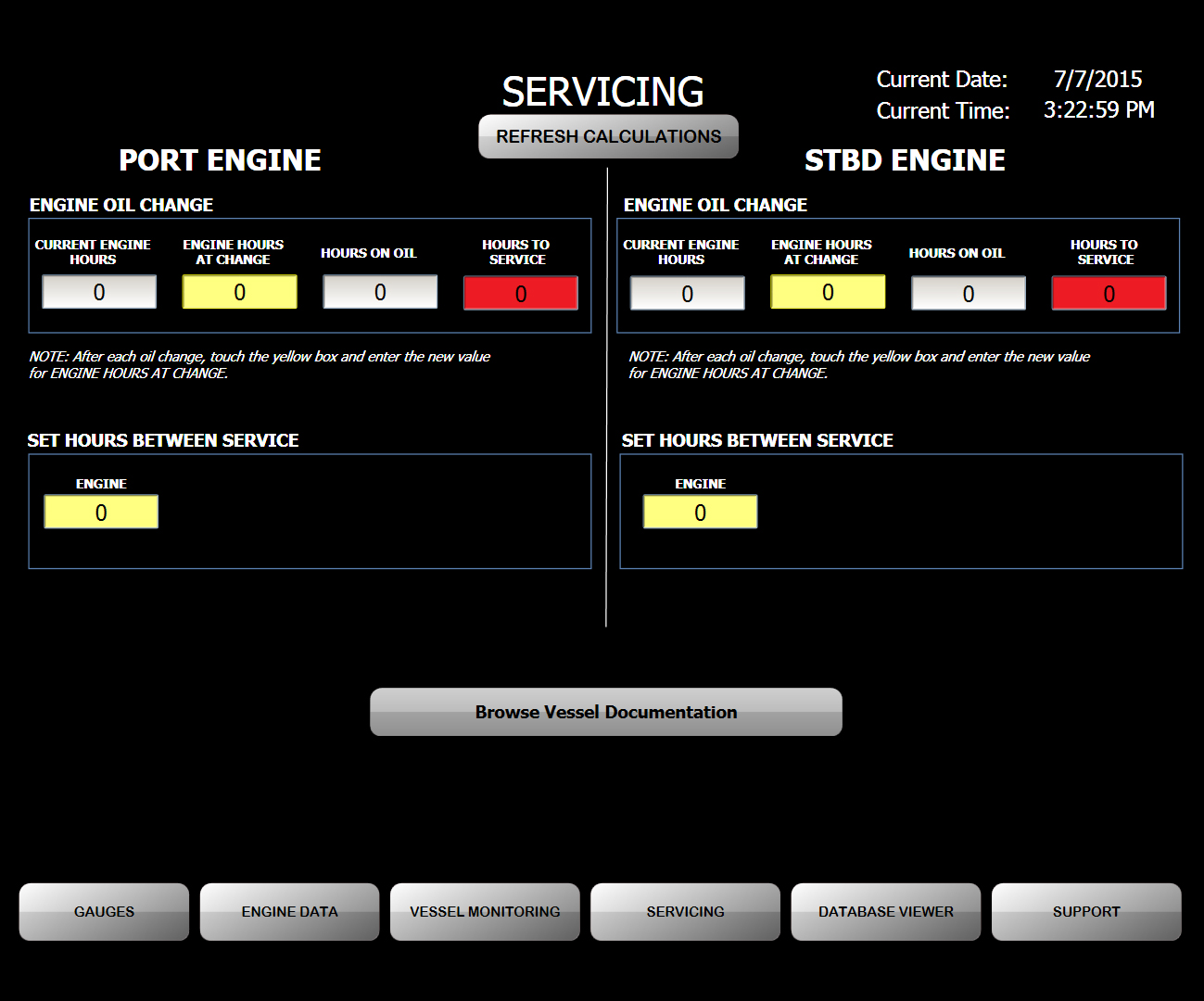 AVM software developed for Canadian Coast Guard. Servicing screen