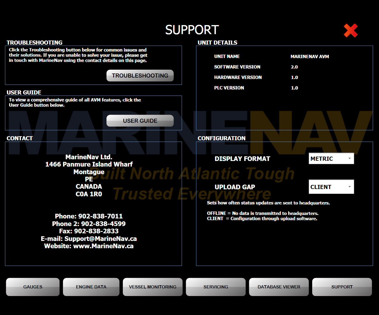AVM software developed for Canadian Coast Guard. Support screen